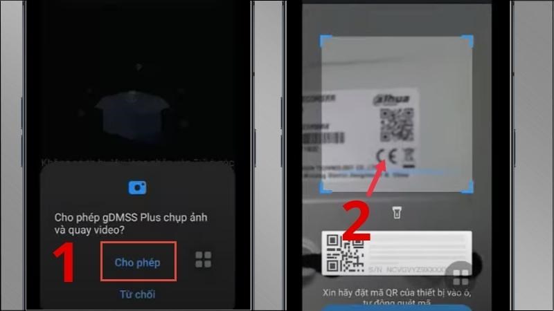 Chọn Cho phép > Quét mã QR của camera