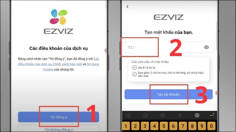 Chọn Tôi đồng ý > Nhập mật khẩu muốn tạo > Chọn Tạo tài khoản