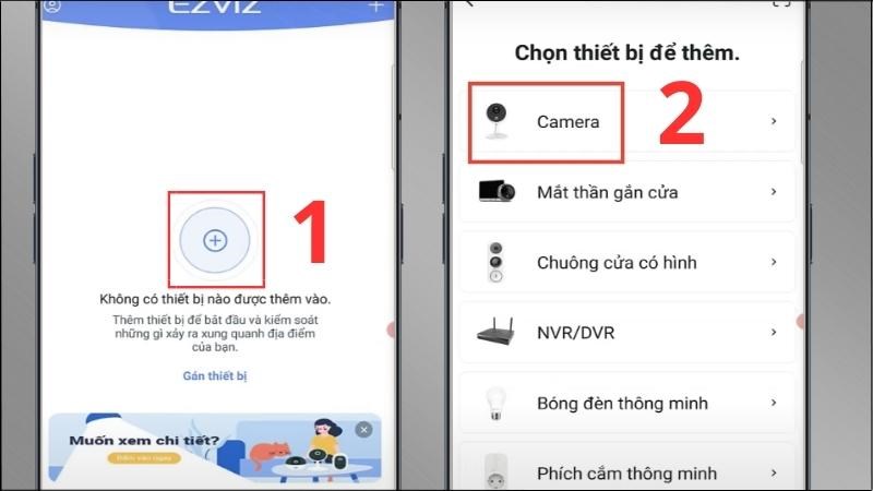 Chọn biểu tượng dấu cộng giữa màn hình > Chọn Camera