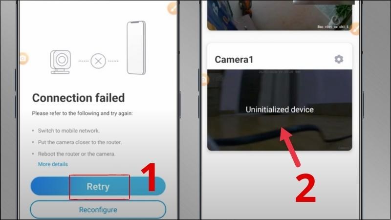 Chọn Retry > Chọn màn hình camera 