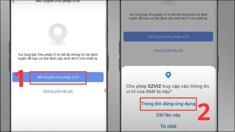 Chọn Mở Quyền cho phép vị trí > Chọn Trong khi dùng ứng dụng