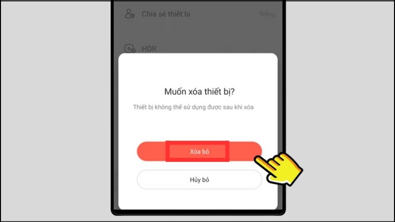 a Mở app Imou life > Chọn camera cần cài đặt lại > Chọn Xóa bỏ khỏi thiết bị