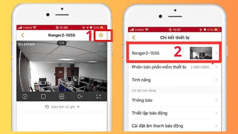 Nhấn vào camera bạn muốn thay đổi mật khẩu > Chọn biểu tượng hình lục giác Nhấn vào camera bạn muốn thay đổi mật khẩu > Chọn biểu tượng hình lục giác