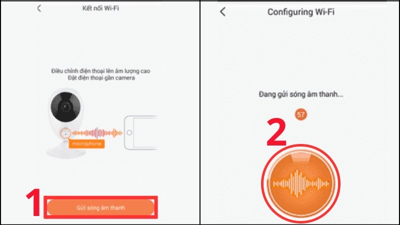 z Chọn vào Gửi sóng âm thanh và đợi camera kết nối