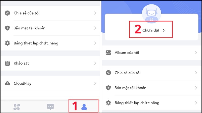 Chọn vào biểu tượng cài đặt camera được đặt ở góc phải màn hình Chọn vào biểu tượng hình con người > Chọn Chưa đặt