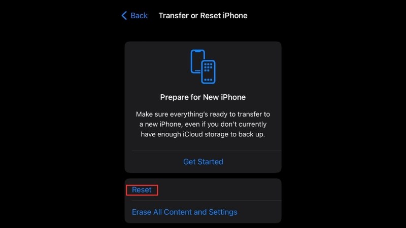 z Chọn Reset (Đặt lại)