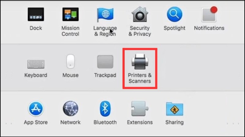 Trong cửa sổ System Preferences, chọn Printers > Printers & Scanners