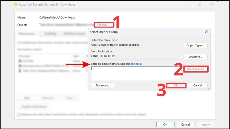 Click vào Change và nhập tên người dùng Click vào Change và nhập tên người dùng