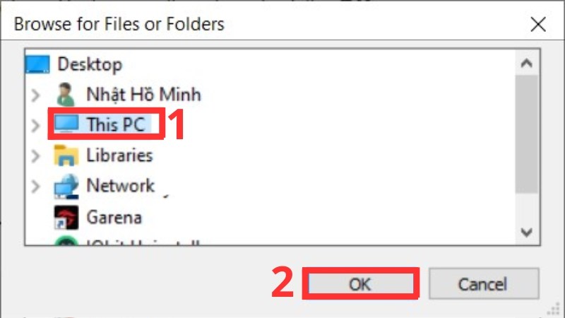 Trong cửa sổ Unlocker, chọn đường dẫn đến tệp tin hoặc thư mục cần xóa, sau đó nhấn Ok Trong cửa sổ Unlocker và sau đó nhấn Ok