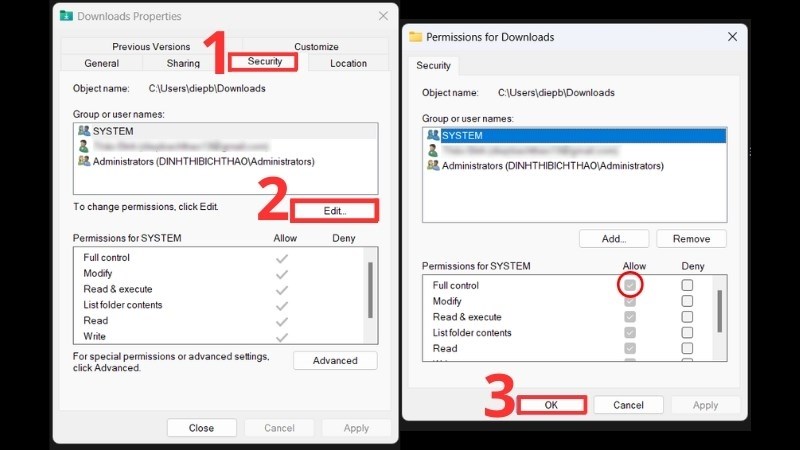 Chọn tiếp Security và tiếp tục chọn Edit Chọn tiếp Security và tiếp tục chọn Edit