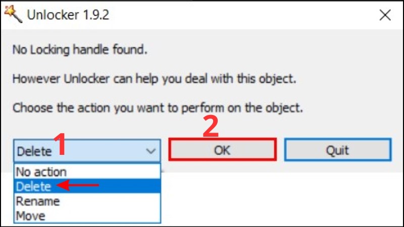 Chọn tùy chọn Delete bằng cách tick vào ô vuông chuyển từ No Action Chọn tùy chọn Delete