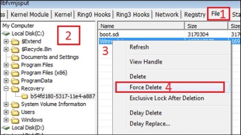 Tải công cụ PCHunter Tải công cụ PCHunter và chọn Force Delete