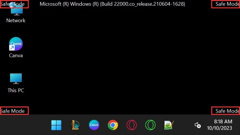 Truy cập chế độ Safe Mode trên Windows 10 thành công, bạn sẽ thấy 4 chữ Safe Mode hiển thị ở 4 góc màn hình Chọn chế độ Safe Mode