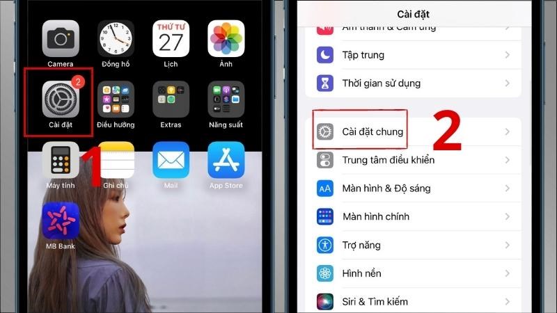 Vào ứng dụng Cài đặt > Chọn vào Cài đặt chung Vào ứng dụng Cài đặt > Chọn vào Cài đặt chung