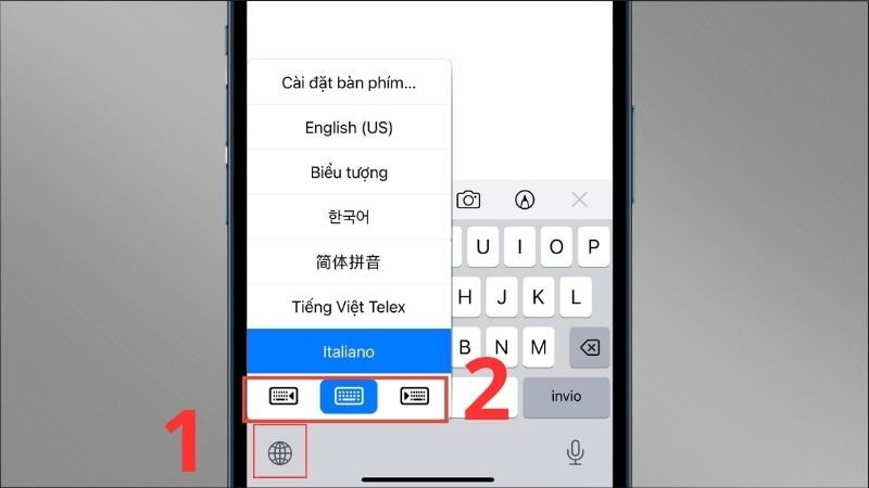 Sử dụng biểu tượng quả địa cầu để điều chỉnh vị trí bàn phím Sử dụng biểu tượng quả địa cầu để điều chỉnh vị trí bàn phím