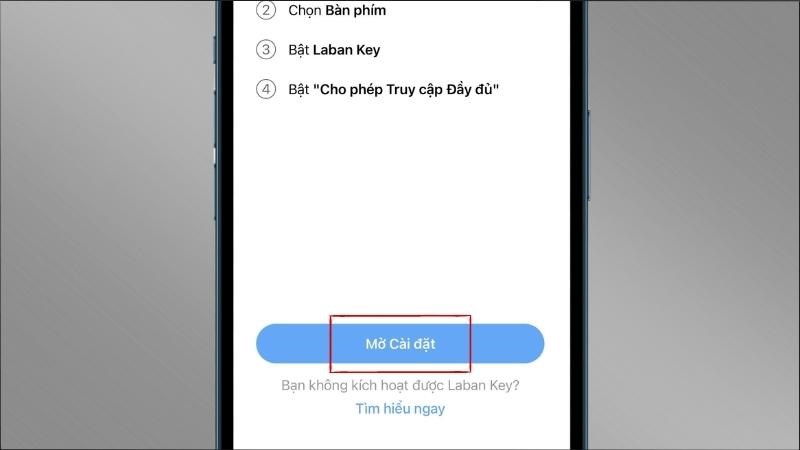 Mở LabanKey > Chọn mục Mở cài đặt Mở LabanKey > Chọn mục Mở cài đặt