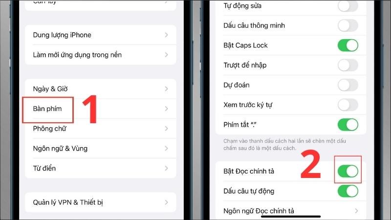 Chọn mục Bàn phím > Chọn mục Bật đọc chính tả Chọn mục Bàn phím > Chọn mục Bật đọc chính tả