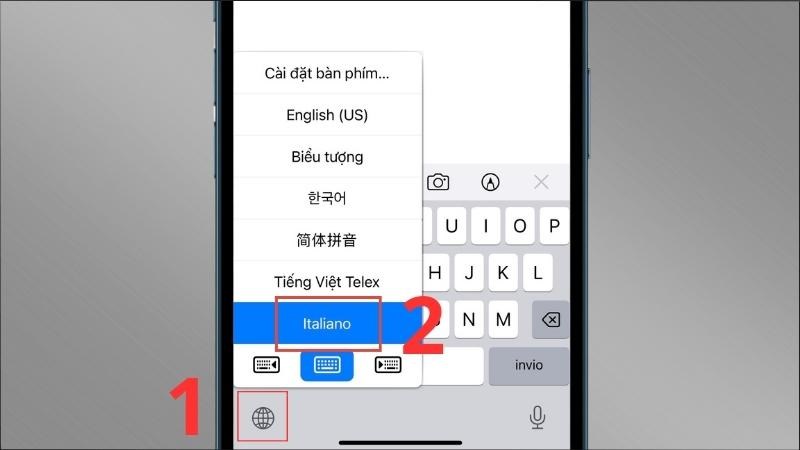Sử dụng biểu tượng quả địa cầu để chuyển bàn phím Sử dụng biểu tượng quả địa cầu để chuyển bàn phím