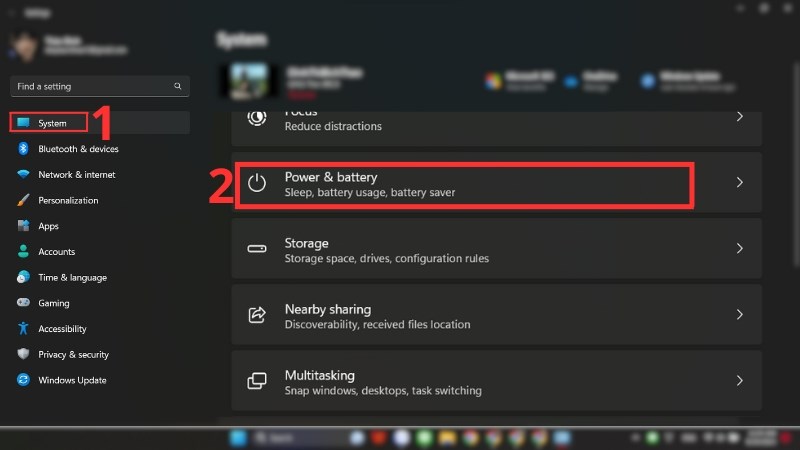 Trong System, chọn Power & battery