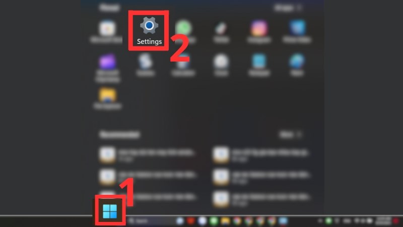 Bấm Start, chọn Settings
