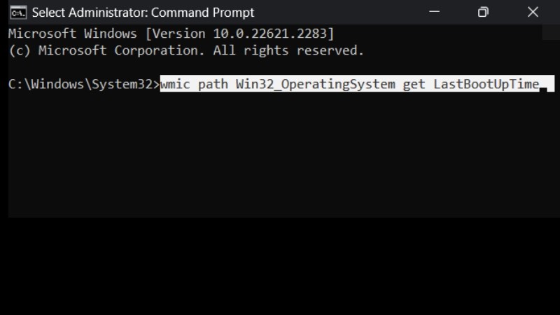 Nhập lệnh như trên rồi nhấn Enter để truy vấn được thời gian khởi động cuối cùng của máy