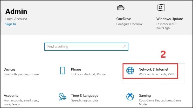 Bấm vào mục Network & Internet Bấm vào mục Network & Internet