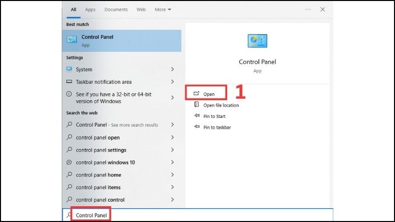Mở ứng dụng Control Panel Mở ứng dụng Control Panel