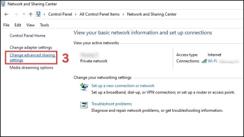 zzzz Chọn Change advanced sharing options