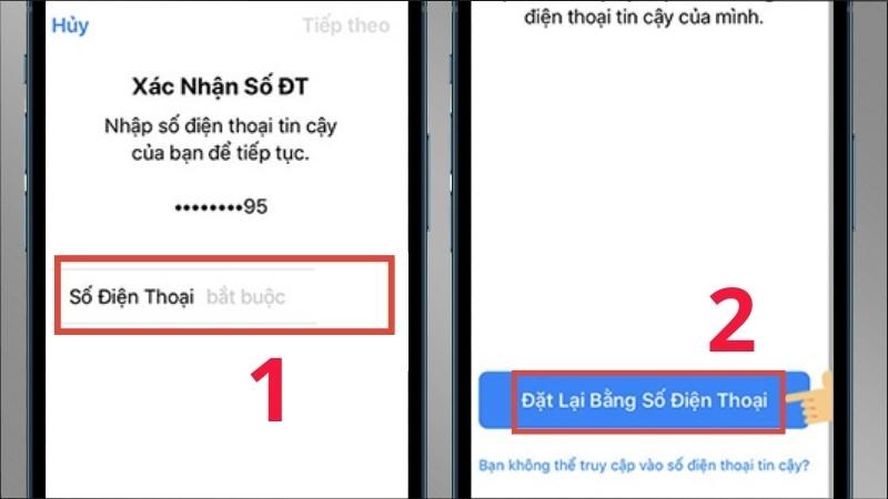 Nhập số điện thoại > Chọn mục Đặt lại bằng số điện thoại