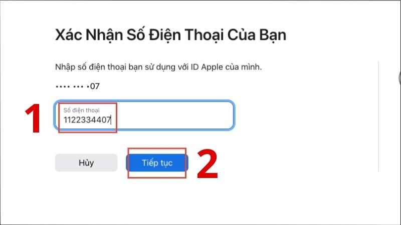 Xác minh số điện thoại > Chọn Tiếp theo