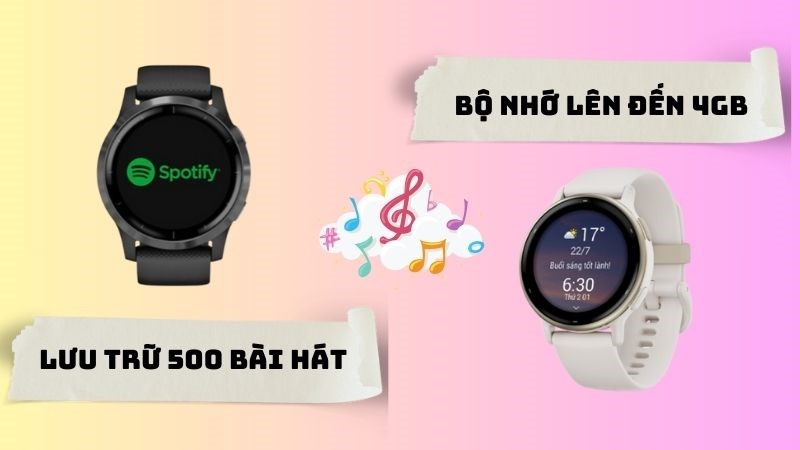 Garmin vívoactive 5 có bộ nhớ lên đến 4GB có thể lưu trữ lên đến 1000 bài hát