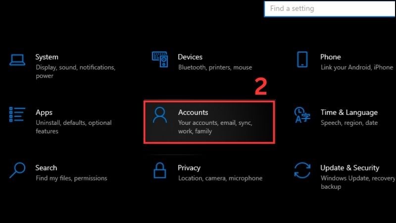 Nhấn vào mục Accounts Nhấn vào mục Accounts