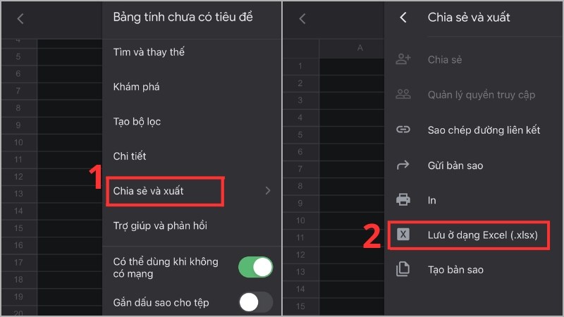 z Chọn chia sẻ và xuất để lưu ở dạng Excel