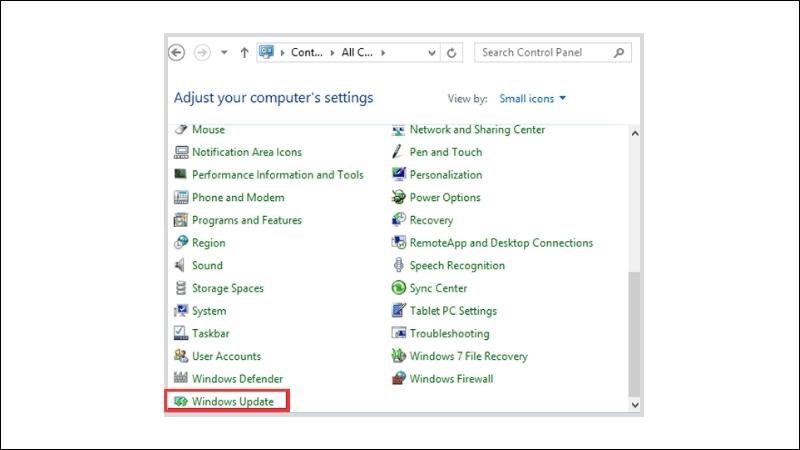 Tiến hành chọn Windows Update Tiến hành chọn Windows Update