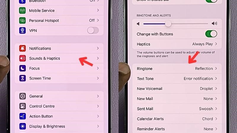 Vào phần Ringtone trong Sounds & Haptics Vào phần Ringtone trong Sounds & Haptics