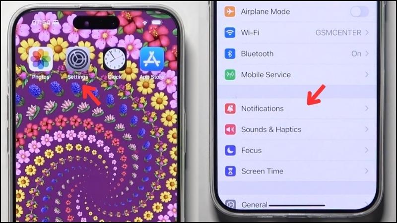 Vào Notifications trong phần Settings Vào Notifications trong phần Settings