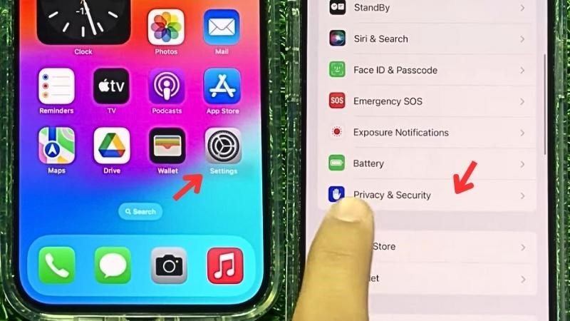Vào Privacy & Security trong Settings Vào Privacy & Security trong Settings