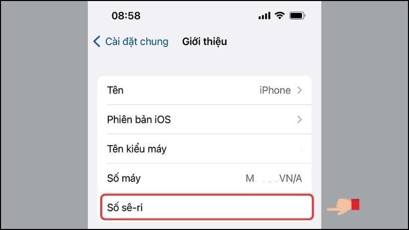 Số seri nằm phía dưới số máy