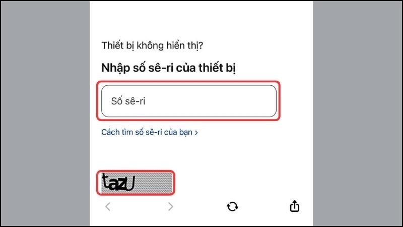 Nhập mã IMEI vào ô nhập mã số seri