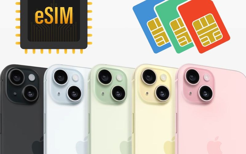 iPhone 15 Series được tích hợp các phiên bản 2 eSIM, 2 SIM vật lý và 1 eSIM với 1 SIM vật lý