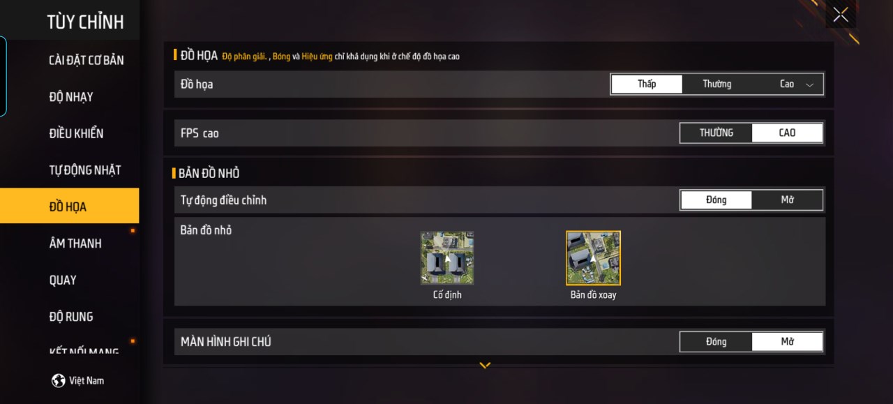 Thiết lập đồ hoạ trong Free Fire mà mình chỉnh với Honor 90 Lite.
