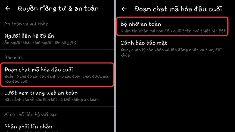 Chọn Bộ nhớ an toàn