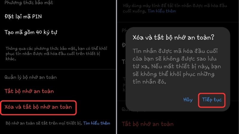 Chọn Tiếp tục để hoàn tất quá trình