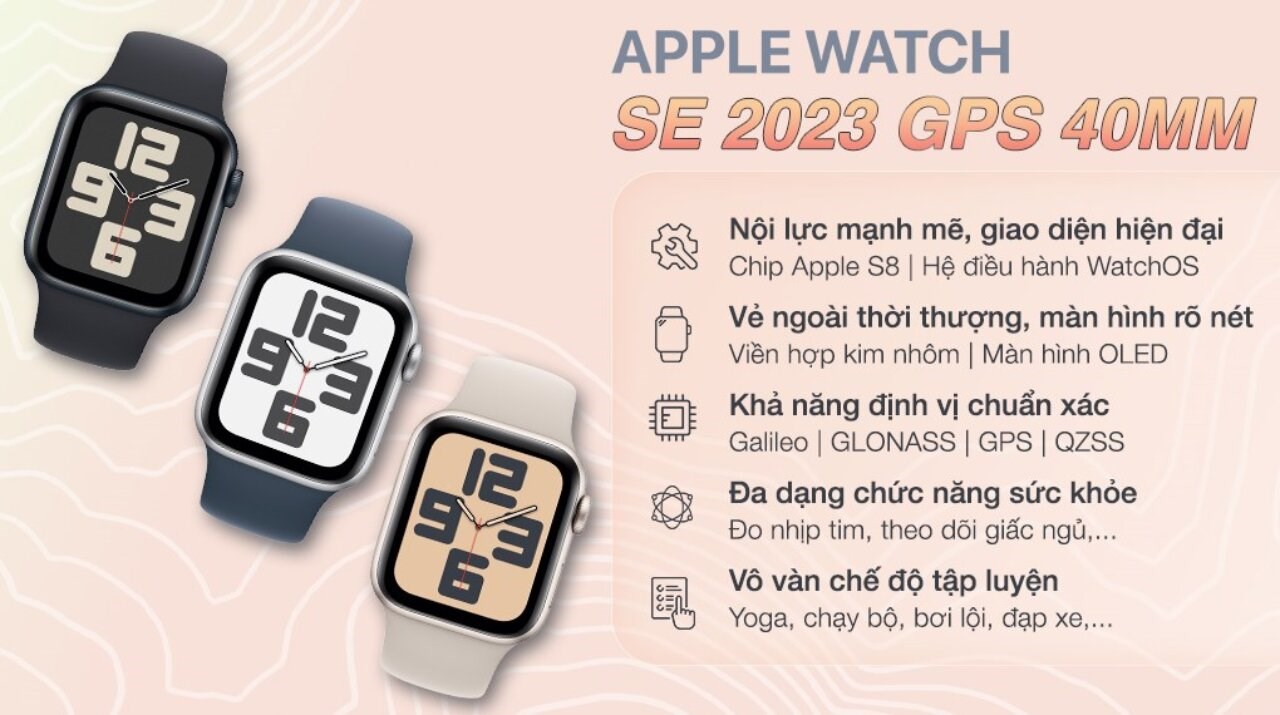 Đồng hồ thông minh Apple Watch SE 2023 GPS 40mm viền nhôm dây thể thao 