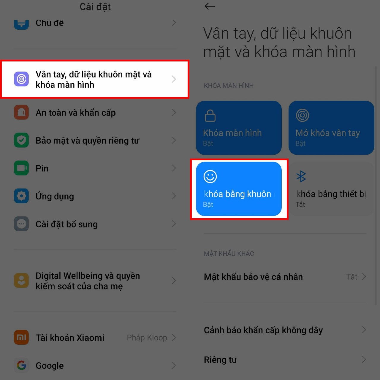 Điện thoại Xiaomi không nhận diện khuôn mặt