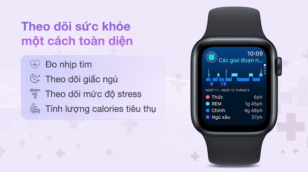 Hỗ trợ theo dõi giấc ngủ và nhiều tính năng khác Hỗ trợ theo dõi giấc ngủ và nhiều tính năng khác