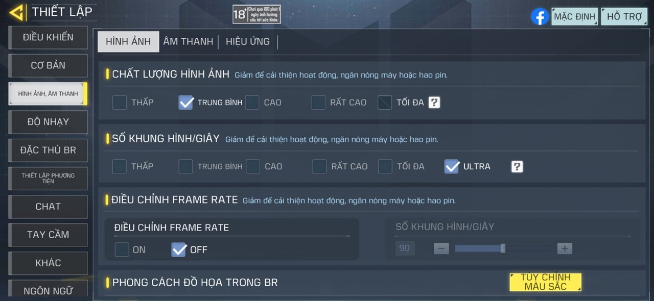 Thiết lập đồ họa Call Of Duty Mobile mà mình áp dụng trên Galaxy S24 Ultra.