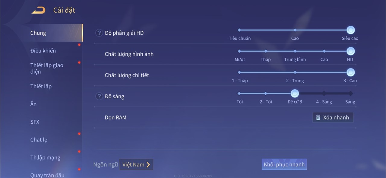 Thiết lập đồ họa Liên Quân Mobile mà mình áp dụng trên bài test pin Galaxy S24 Ultra. Thiết lập đồ họa Liên Quân Mobile mà mình áp dụng trên bài test pin Galaxy S24 Ultra.