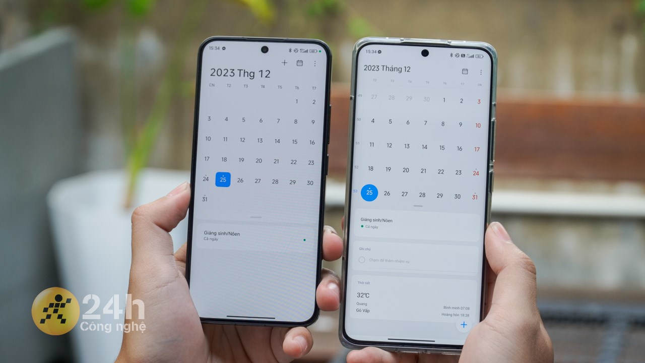 Ứng dụng lịch trên Xiaomi HyperOS (trái) được tinh gọn hơn so với MIUI 14. Ứng dụng lịch trên Xiaomi HyperOS (trái) được tinh gọn hơn so với MIUI 14.