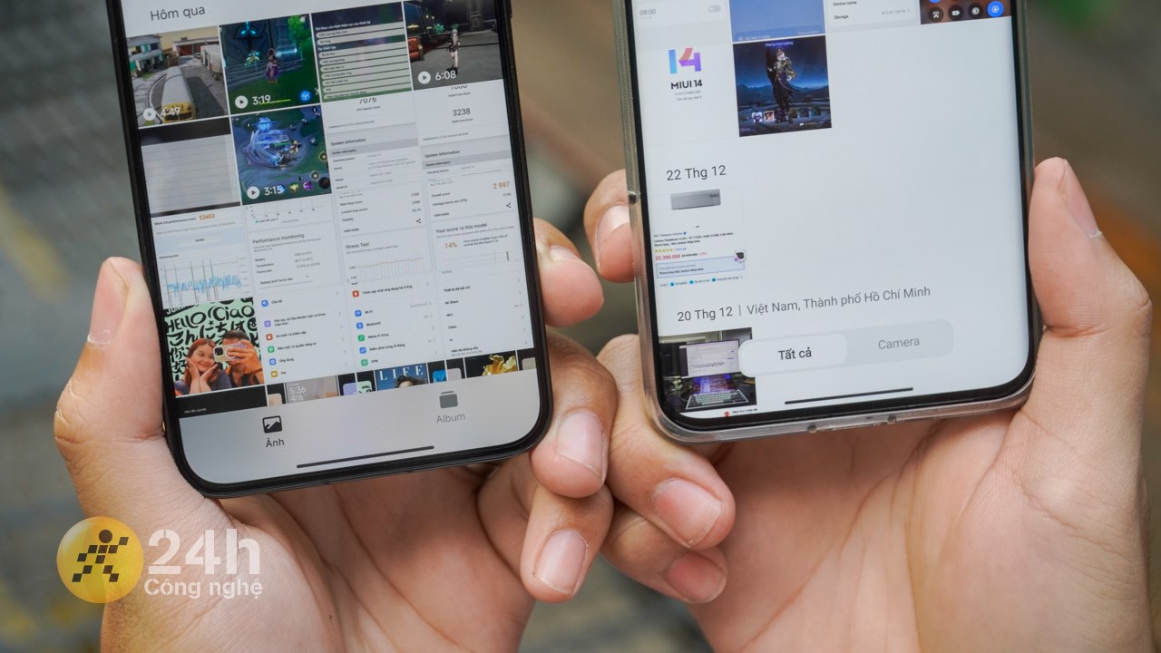 Cả ứng dụng Thư viện trên XIaomi HyperOS (trái) cũng thay đổi. Cả ứng dụng Thư viện trên XIaomi HyperOS (trái) cũng thay đổi.